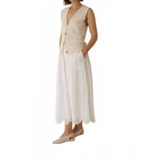 NEW INDI & COLD flared elastic skirt with embroideries in blanco